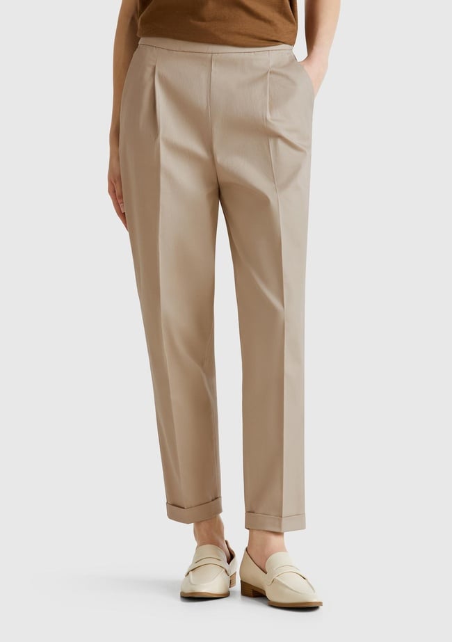  Kadın Bej Streç Pamuklu Arka Beli Lastikli Cepli Pantolon
