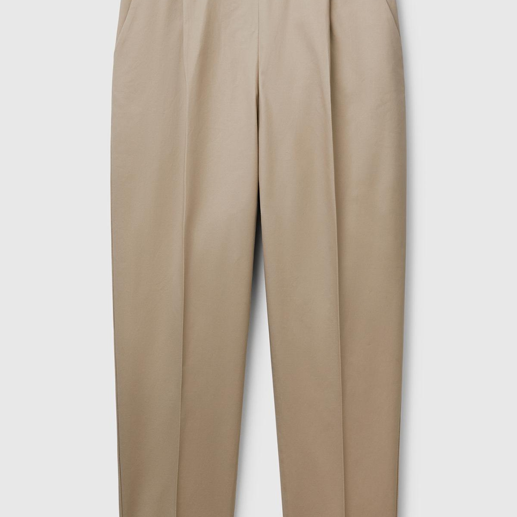 Kadın Bej Streç Pamuklu Arka Beli Lastikli Cepli Pantolon