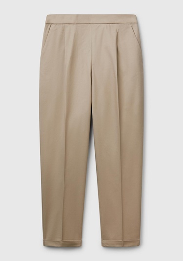  Kadın Bej Streç Pamuklu Arka Beli Lastikli Cepli Pantolon