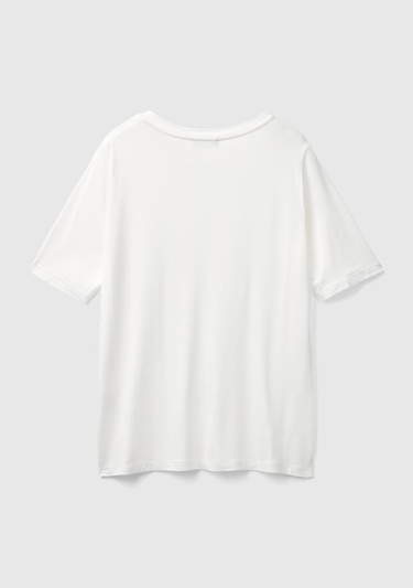  Kadın Beyaz Eko-Viskoz Regular Fit V Yaka T-Shirt