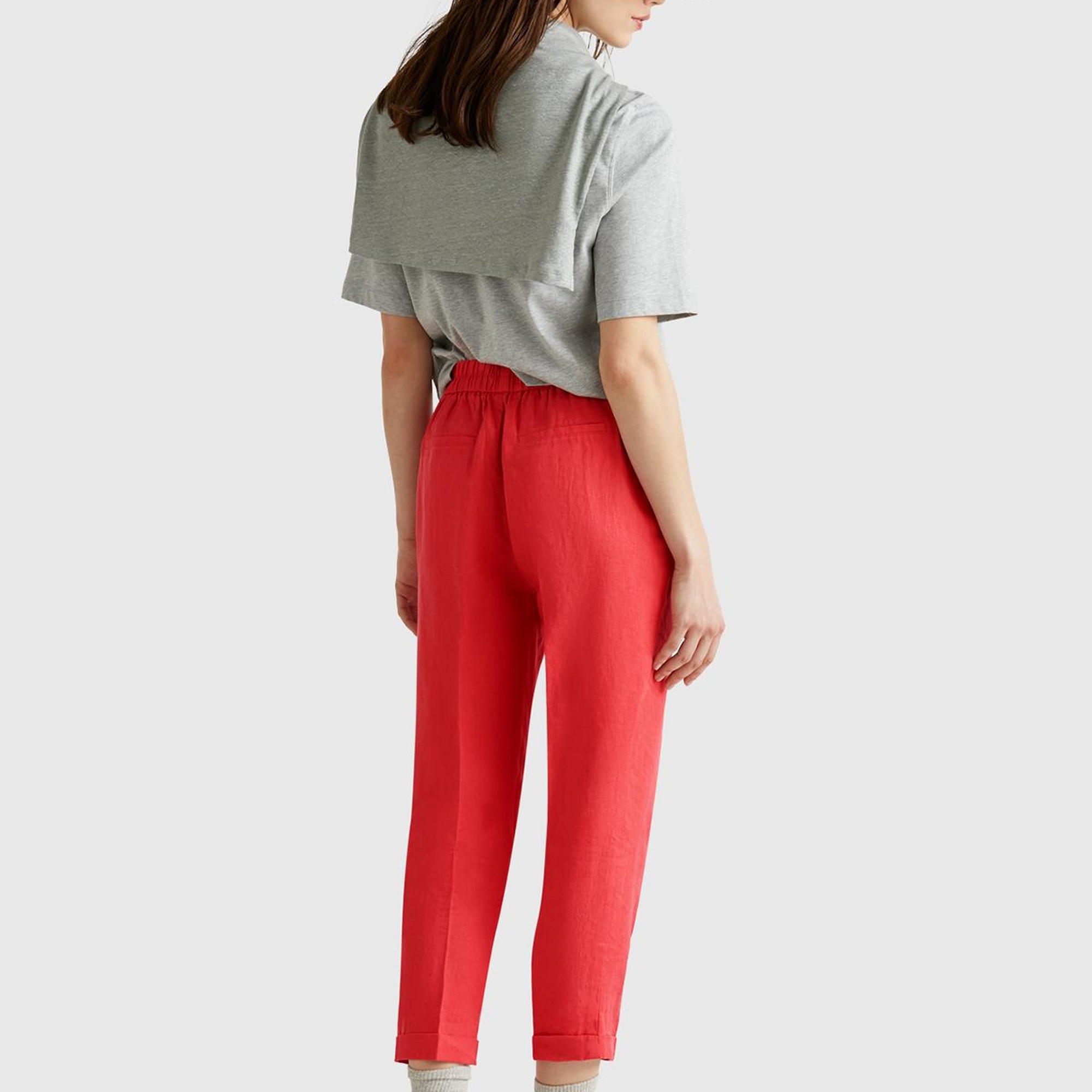 Kadın Mercan %100 Keten Beli Lastikli Pantolon