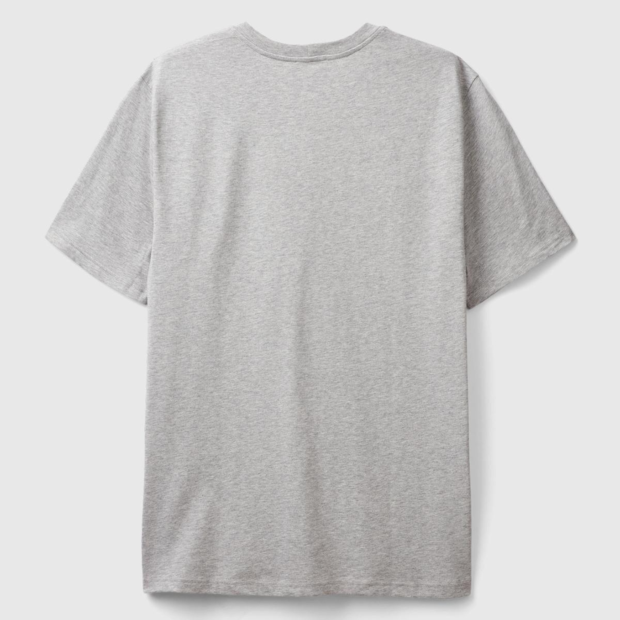 Erkek Gri Melanj %100 Koton Benetton Logolu Bisiklet Yaka T-Shirt