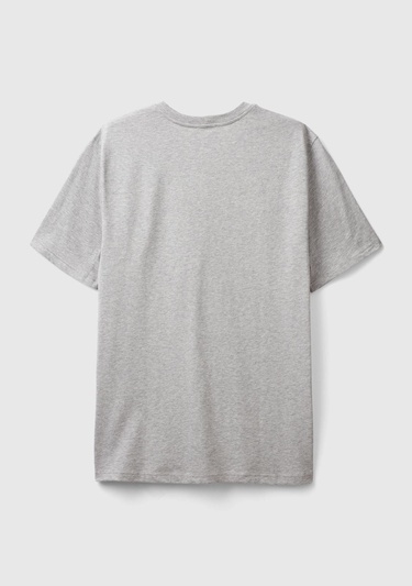  Erkek Gri Melanj %100 Koton Benetton Logolu Bisiklet Yaka T-Shirt