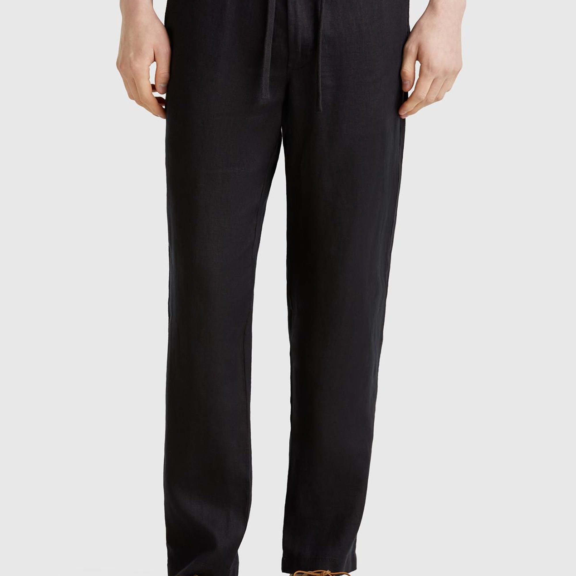 Erkek Siyah %100 Keten Beli İpli Pantolon