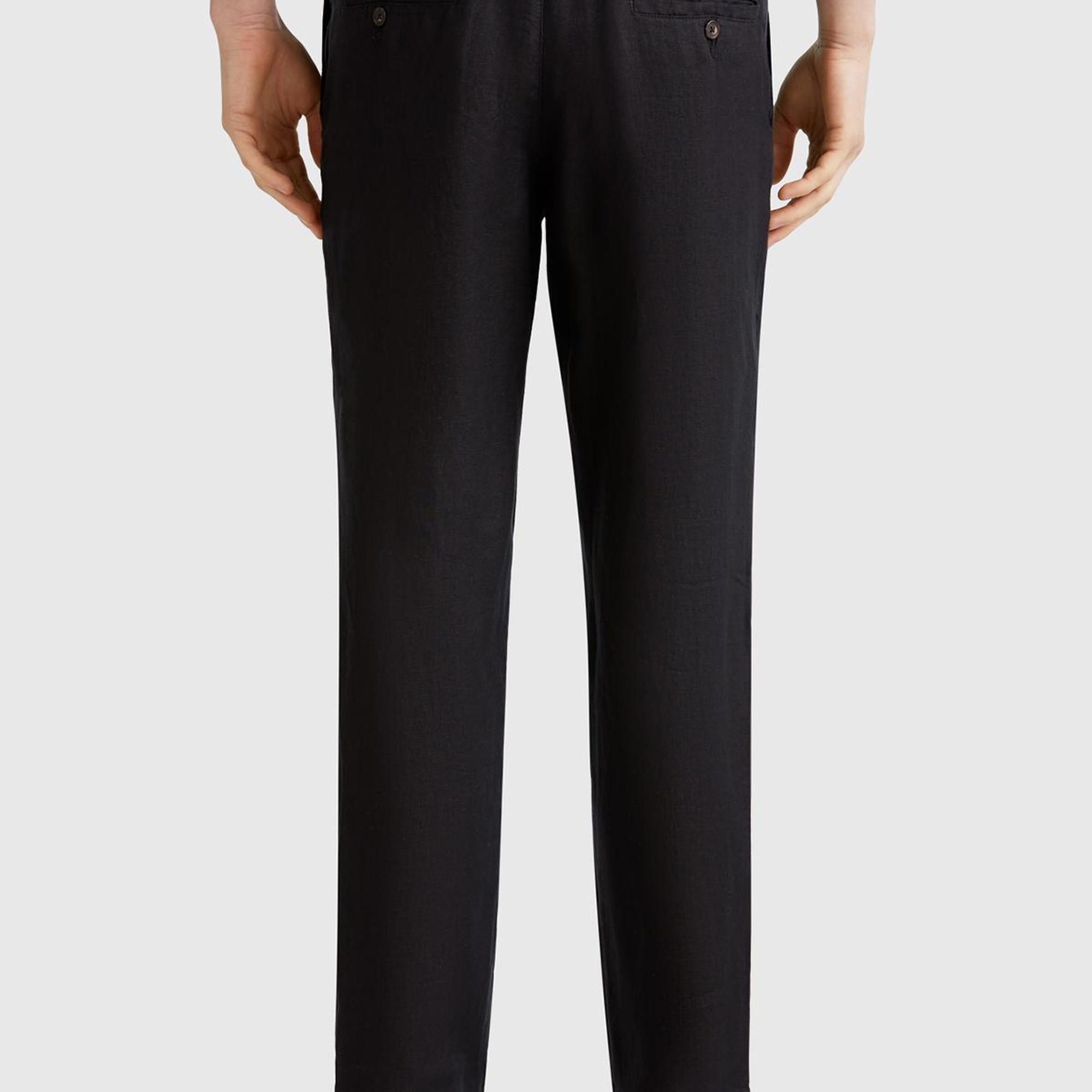 Erkek Siyah %100 Keten Beli İpli Pantolon