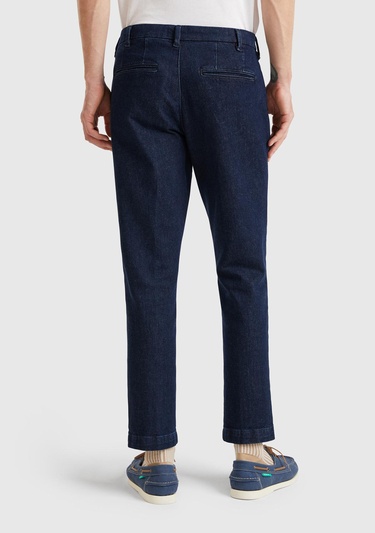  Erkek Koyu Mavi Slim Fit Denim Chino Pantolon