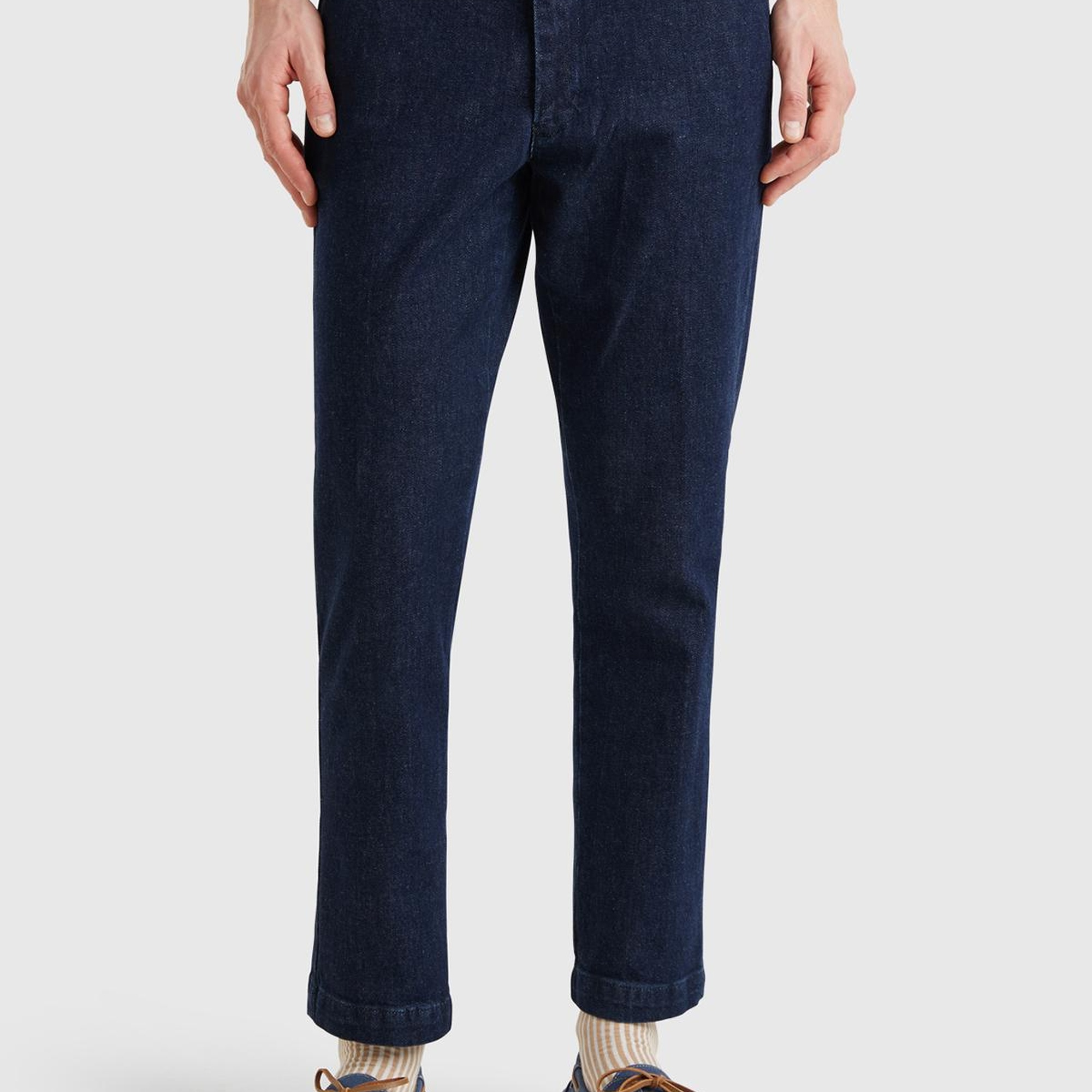 Erkek Koyu Mavi Slim Fit Denim Chino Pantolon