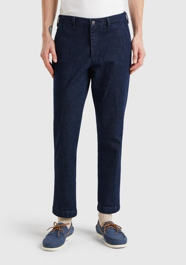  Erkek Koyu Mavi Slim Fit Denim Chino Pantolon