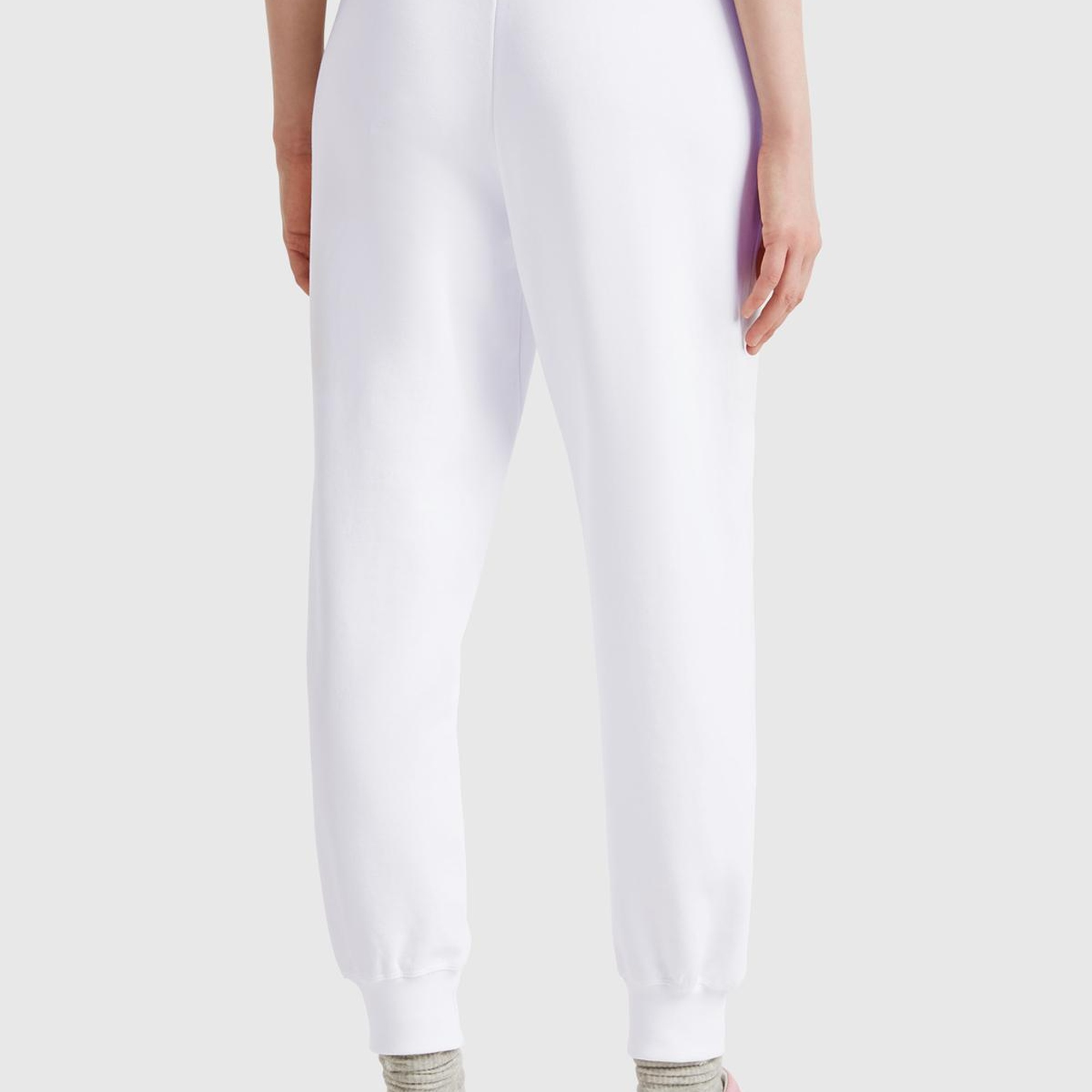 Kadın Beyaz %100 Pamuk Manşetli Beli Lastikli Regular Fit Eşofman Altı