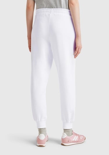  Kadın Beyaz %100 Pamuk Manşetli Beli Lastikli Regular Fit Eşofman Altı