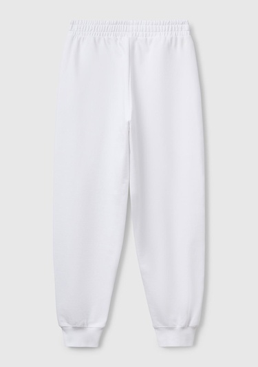  Kadın Beyaz %100 Pamuk Manşetli Beli Lastikli Regular Fit Eşofman Altı