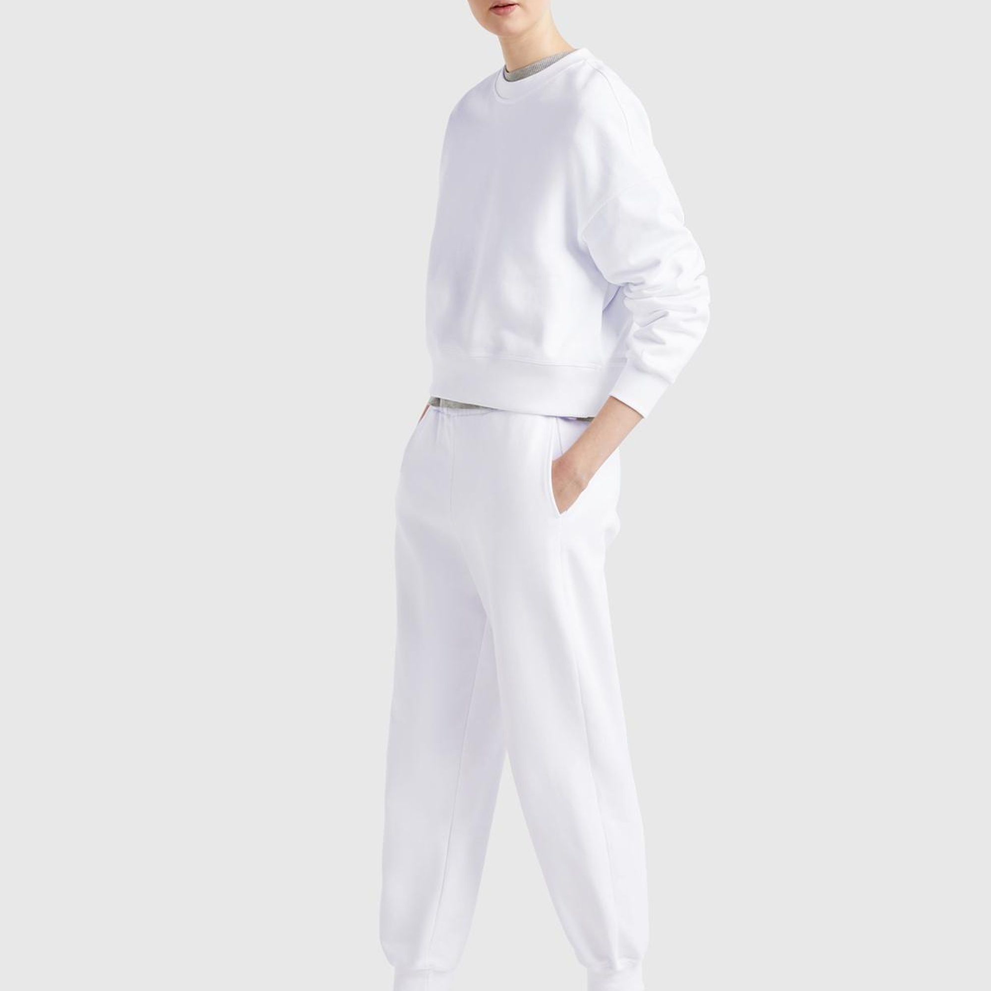 Kadın Beyaz %100 Pamuk Manşetli Beli Lastikli Regular Fit Eşofman Altı