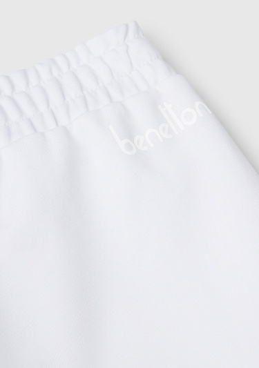  Kadın Beyaz %100 Pamuk Manşetli Beli Lastikli Regular Fit Eşofman Altı