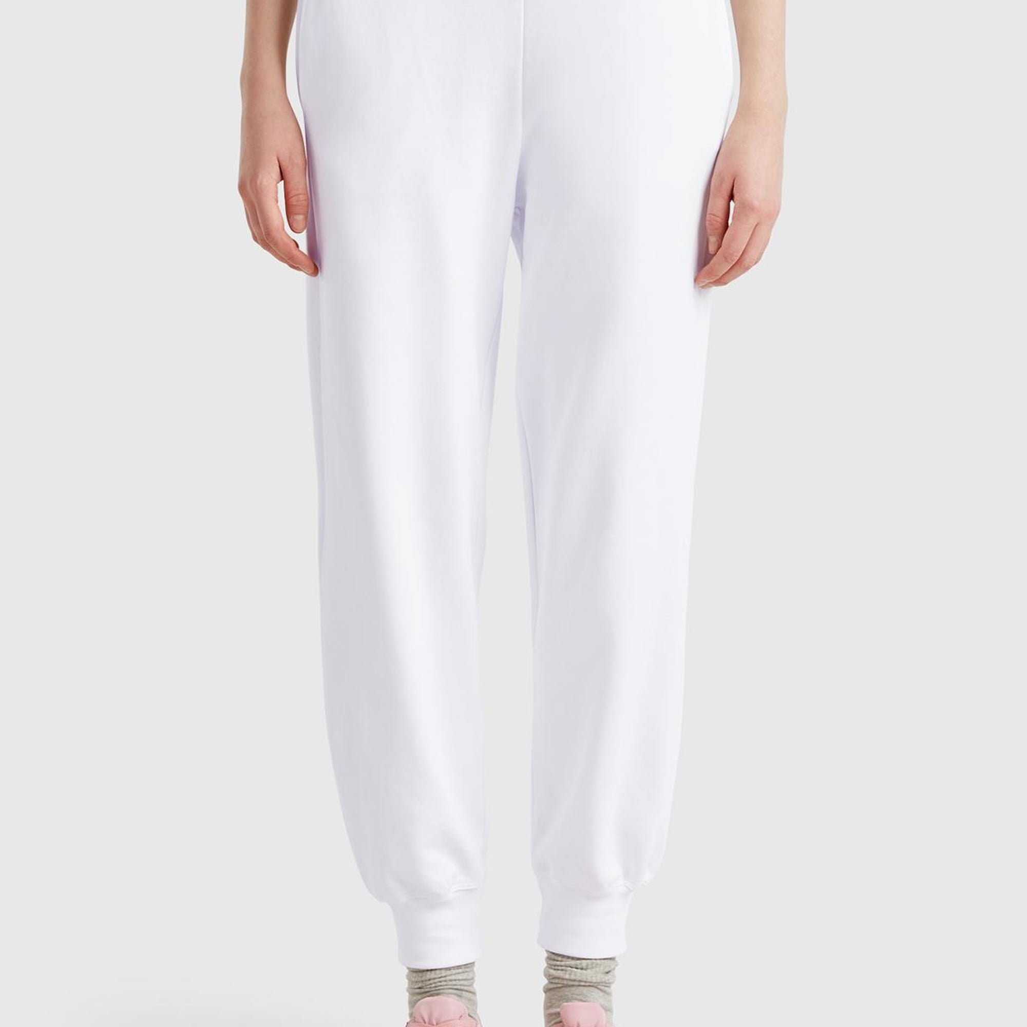 Kadın Beyaz %100 Pamuk Manşetli Beli Lastikli Regular Fit Eşofman Altı