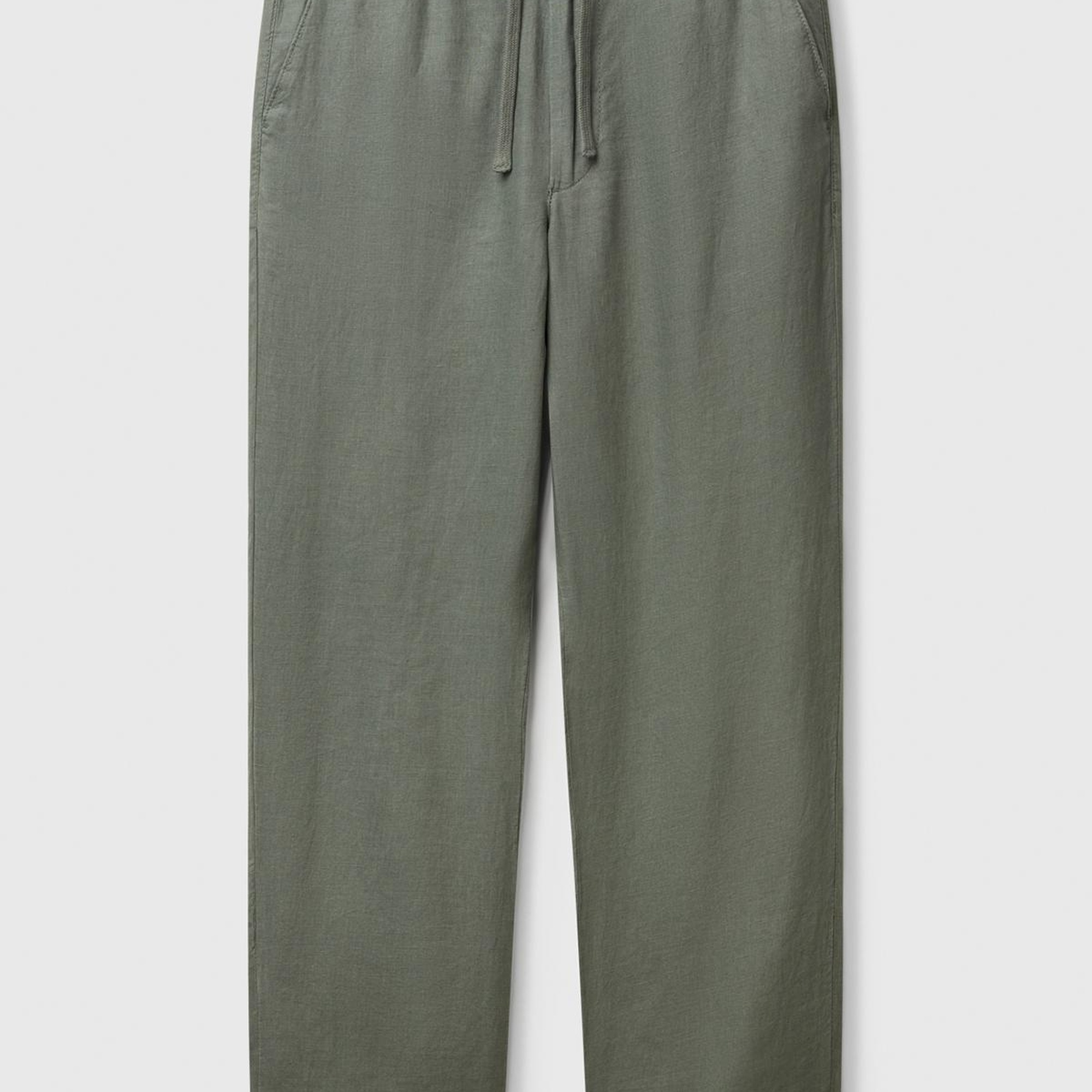 Erkek Soluk Yeşil %100 Keten Beli İpli Pantolon