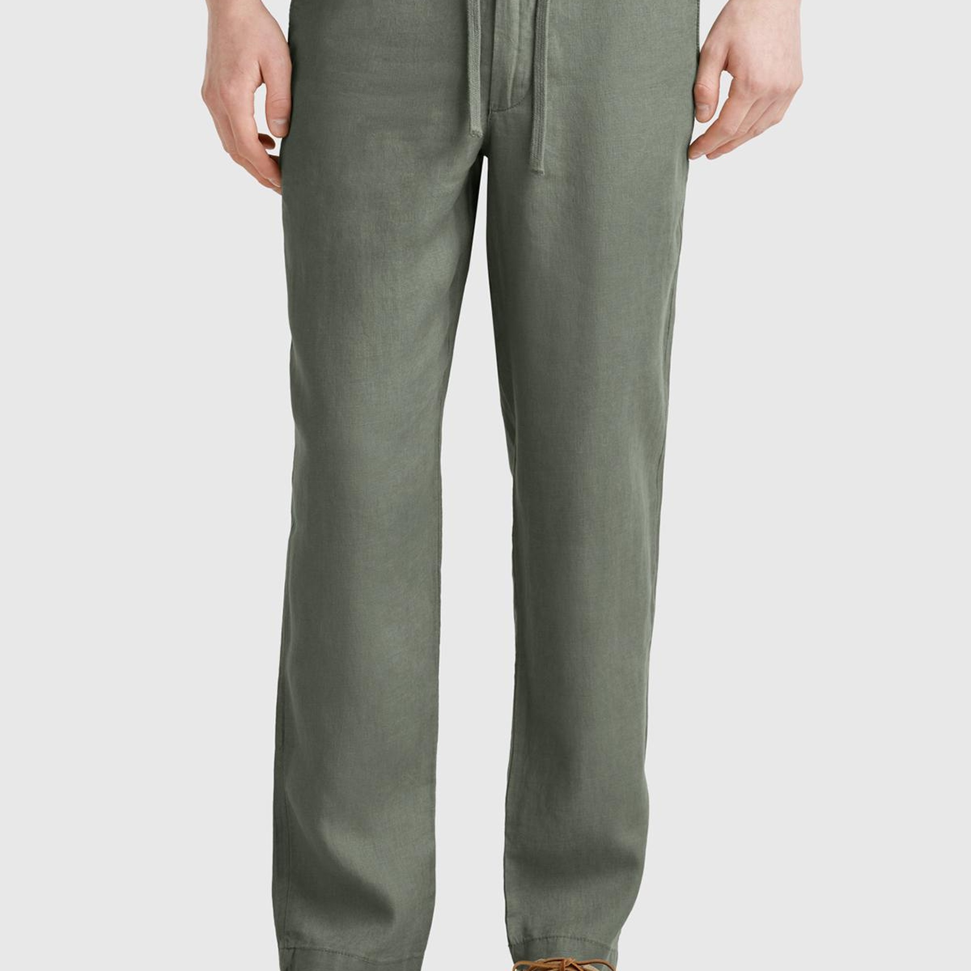 Erkek Soluk Yeşil %100 Keten Beli İpli Pantolon