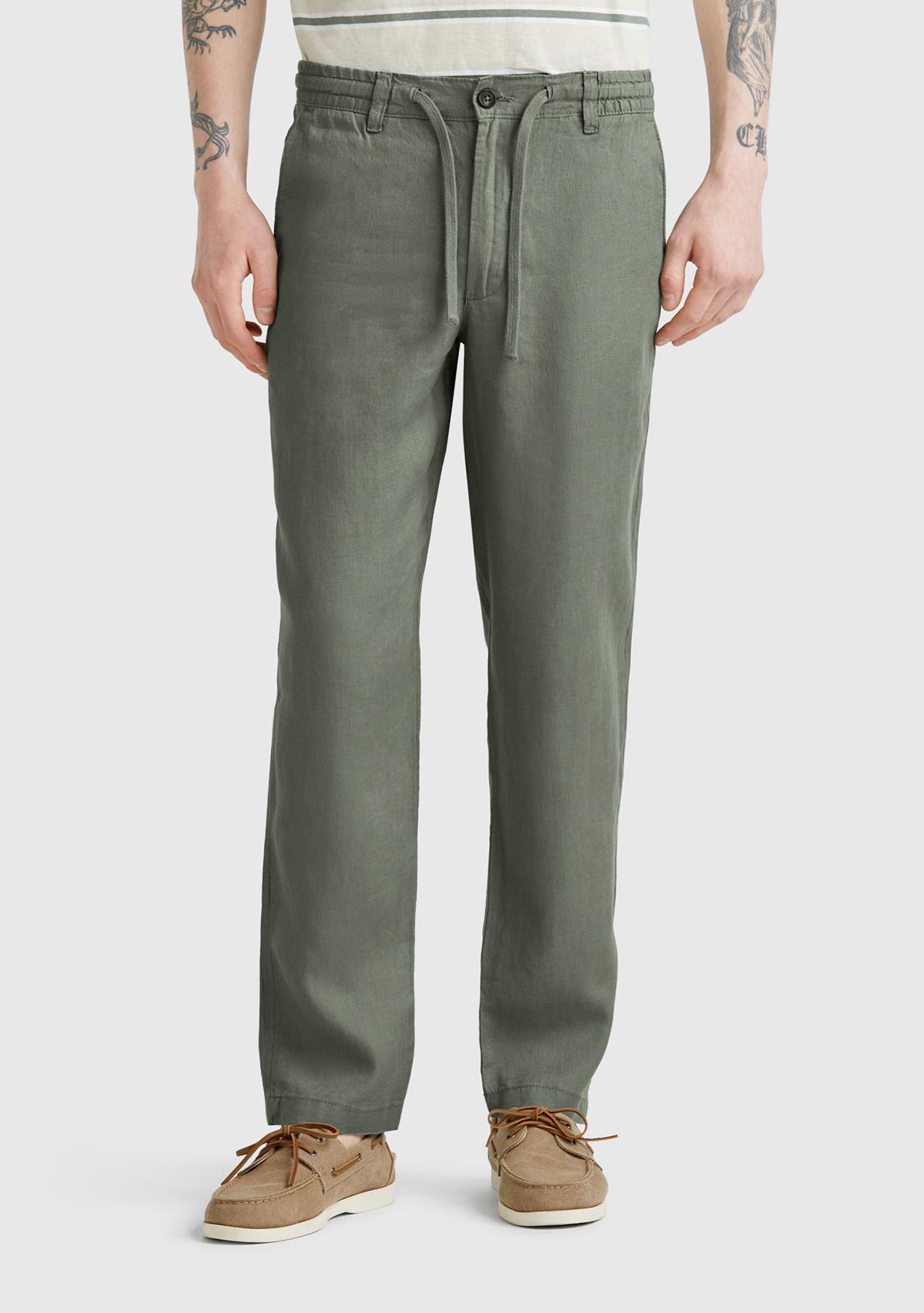  Erkek Soluk Yeşil %100 Keten Beli İpli Pantolon