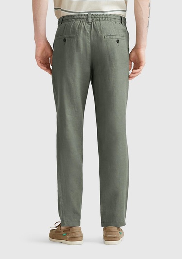  Erkek Soluk Yeşil %100 Keten Beli İpli Pantolon