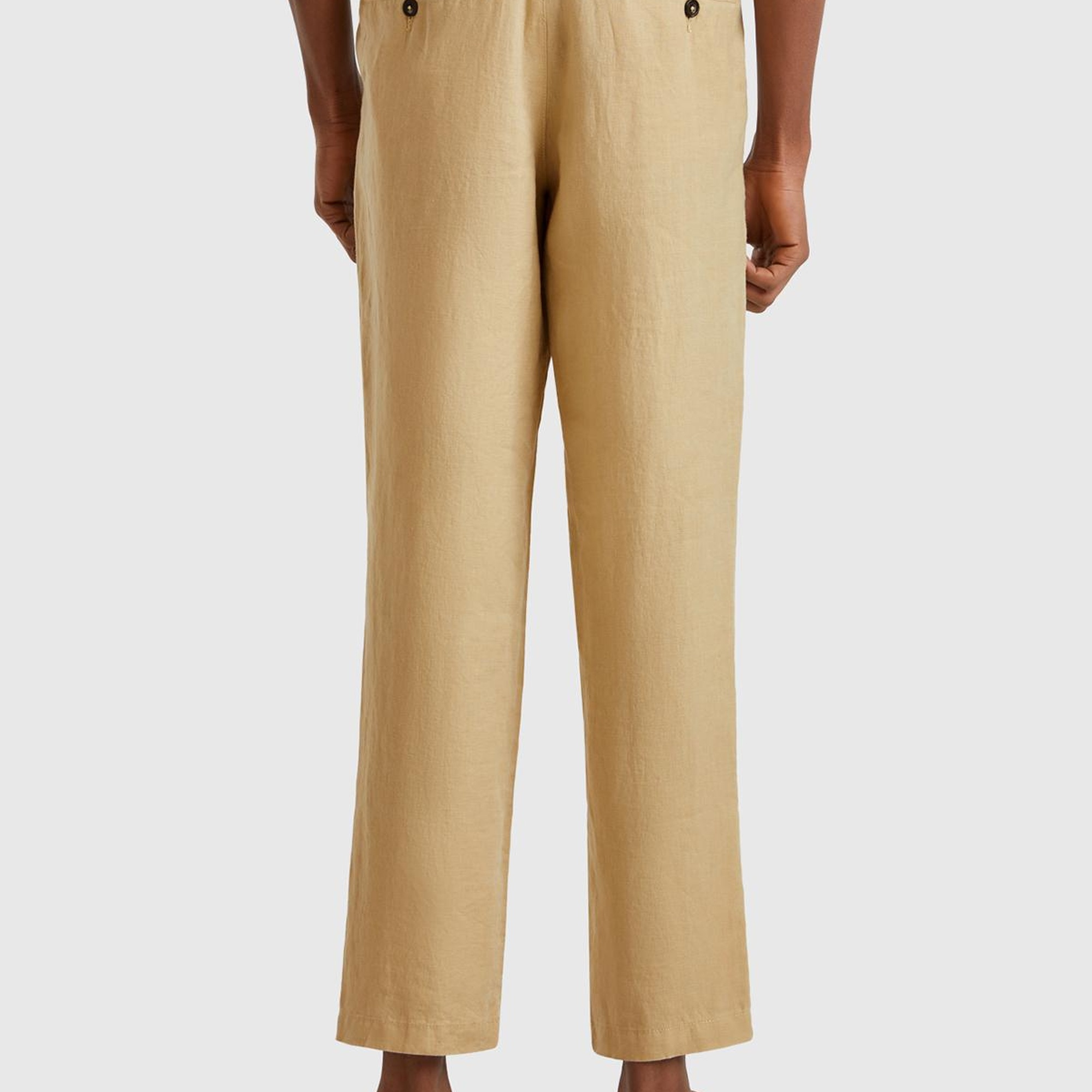 Erkek Bej %100 Keten Beli İpli Pantolon