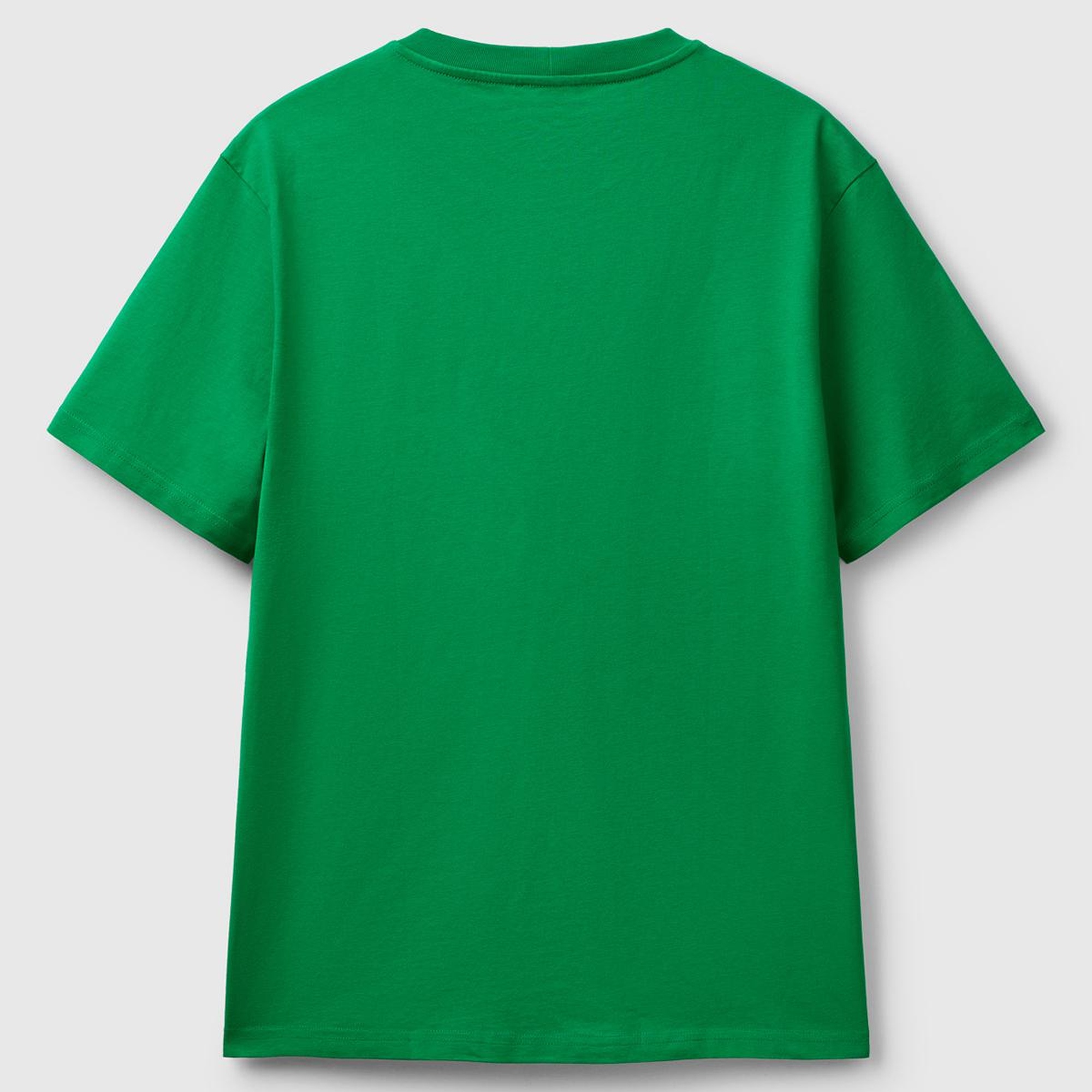 Erkek Yeşil %100 Koton Benetton Logolu Bisiklet Yaka T-Shirt