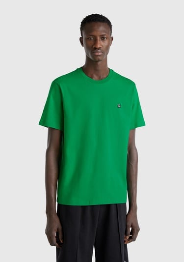  Erkek Yeşil %100 Koton Benetton Logolu Bisiklet Yaka T-Shirt