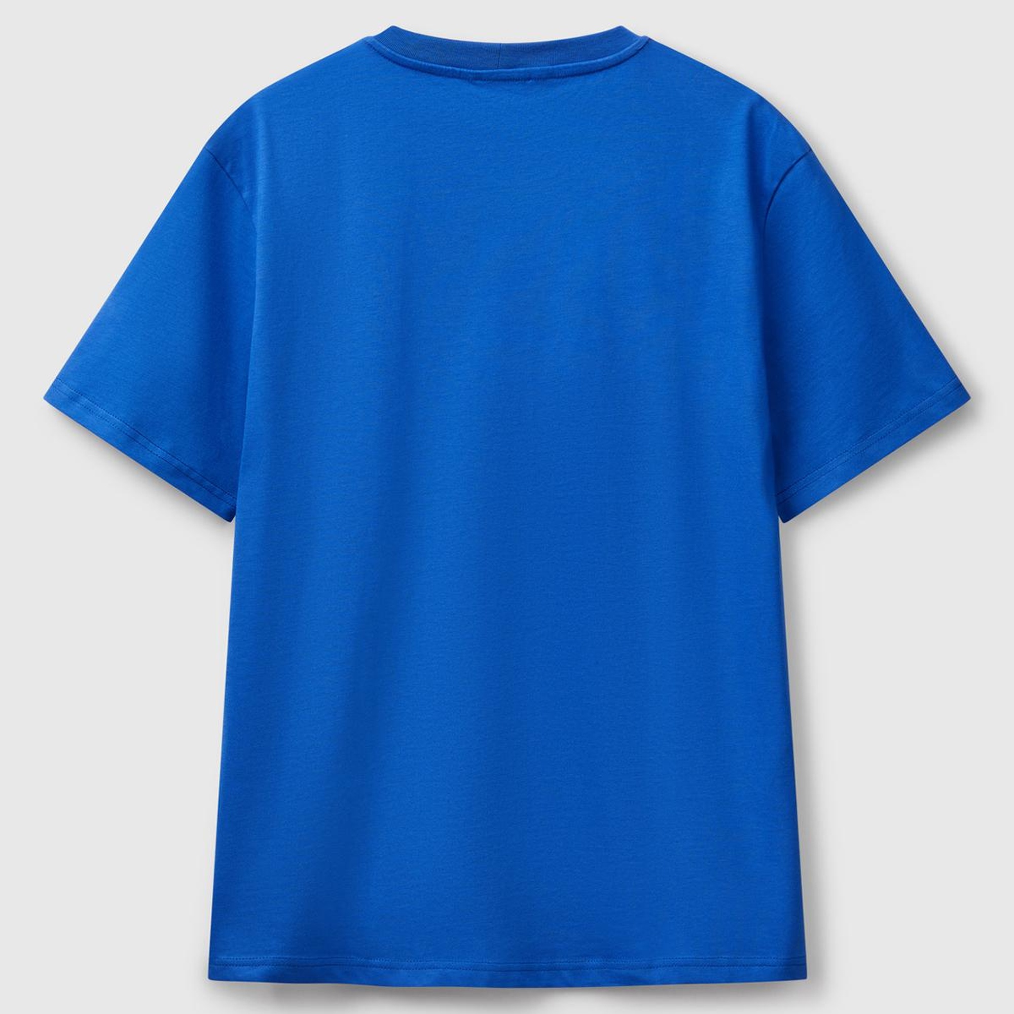 Erkek Saks Mavi %100 Koton Benetton Logolu Bisiklet Yaka T-Shirt