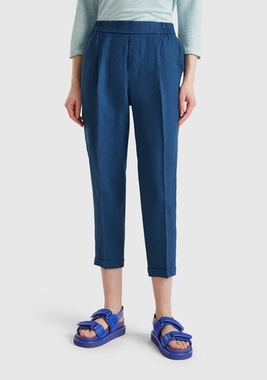  Kadın Denim %100 Keten Beli Lastikli Pantolon