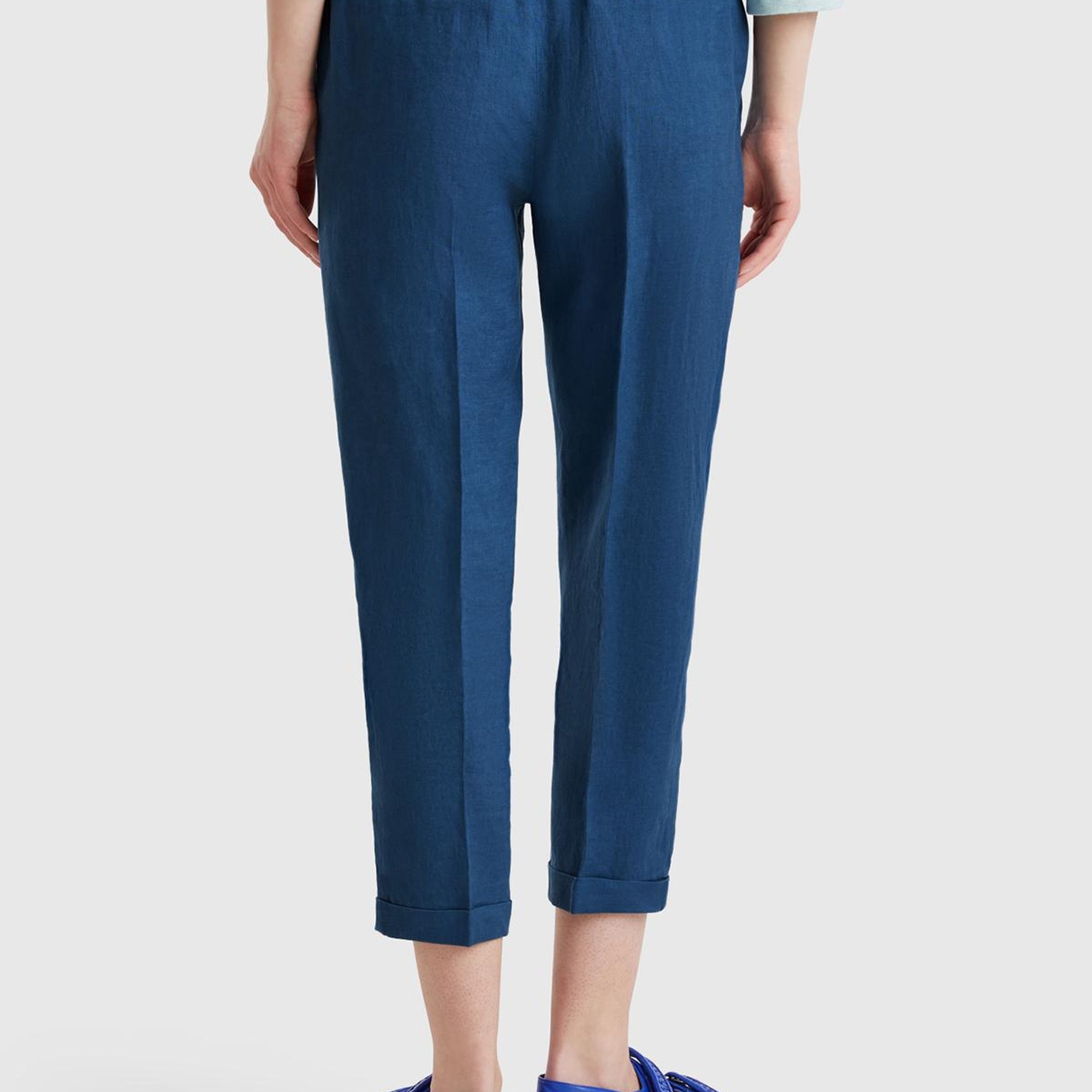 Kadın Denim %100 Keten Beli Lastikli Pantolon