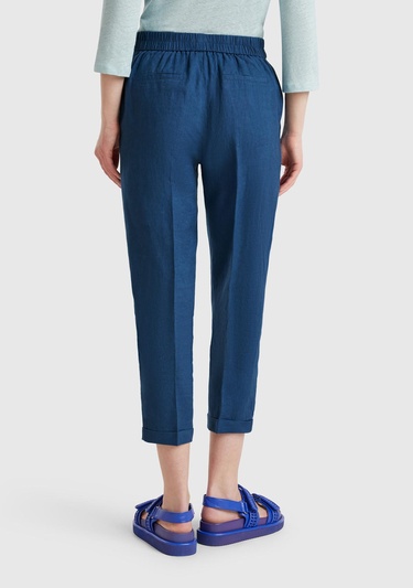  Kadın Denim %100 Keten Beli Lastikli Pantolon