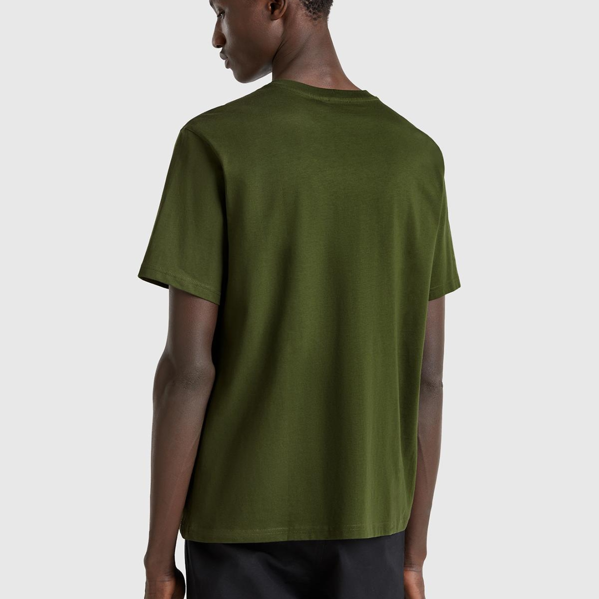 Erkek Haki %100 Koton Benetton Logolu Bisiklet Yaka T-Shirt