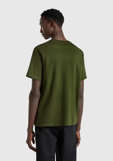  Erkek Haki %100 Koton Benetton Logolu Bisiklet Yaka T-Shirt