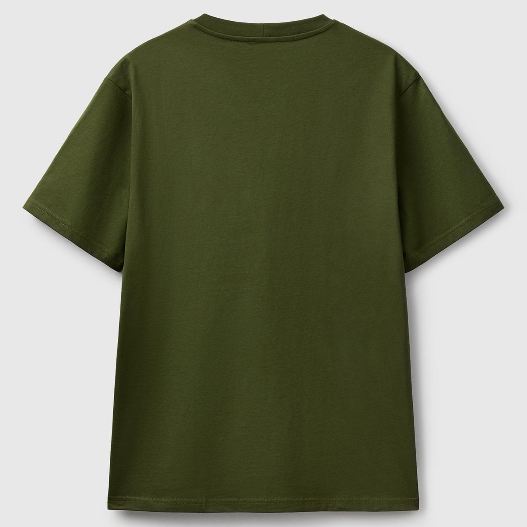 Erkek Haki %100 Koton Benetton Logolu Bisiklet Yaka T-Shirt