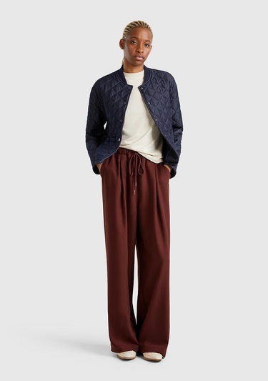  Kadın Kahverengi Liyosel Karışımlı Beli Lastikli Geniş Paça Pantolon