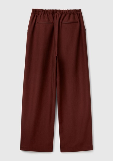  Kadın Kahverengi Liyosel Karışımlı Beli Lastikli Geniş Paça Pantolon