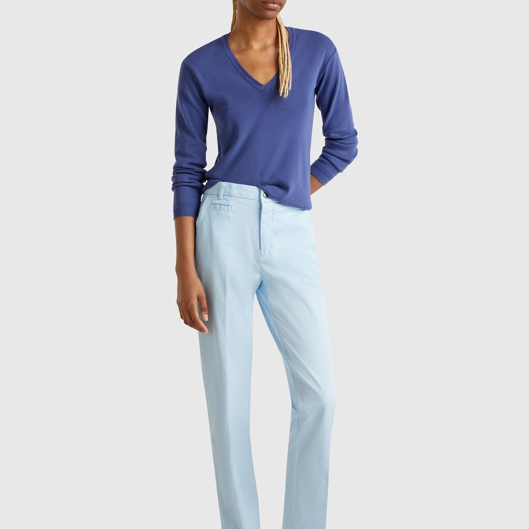 Kadın Açık Mavi Elastanlı Basic Chino Pantolon