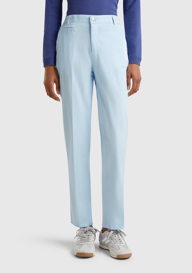  Kadın Açık Mavi Elastanlı Basic Chino Pantolon