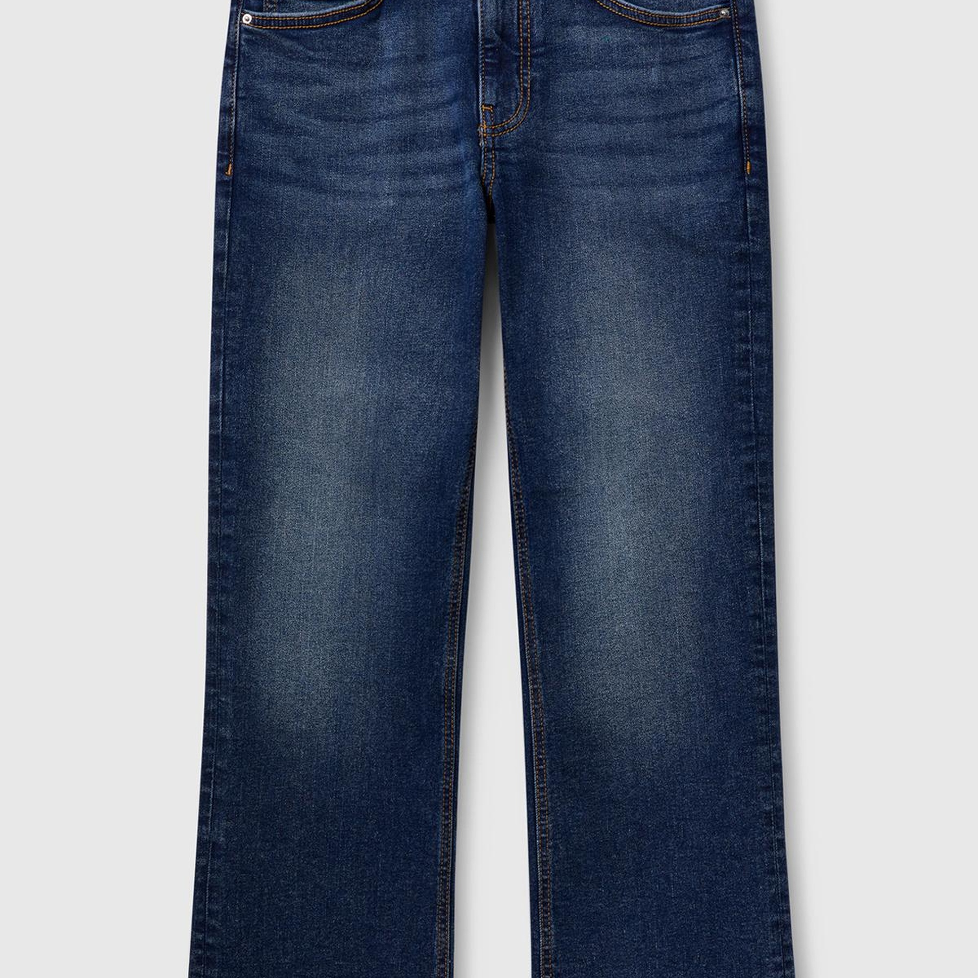 Kadın Koyu Mavi Streç Pamuklu Paçası Kesik Geniş Paça Denim Pantolon