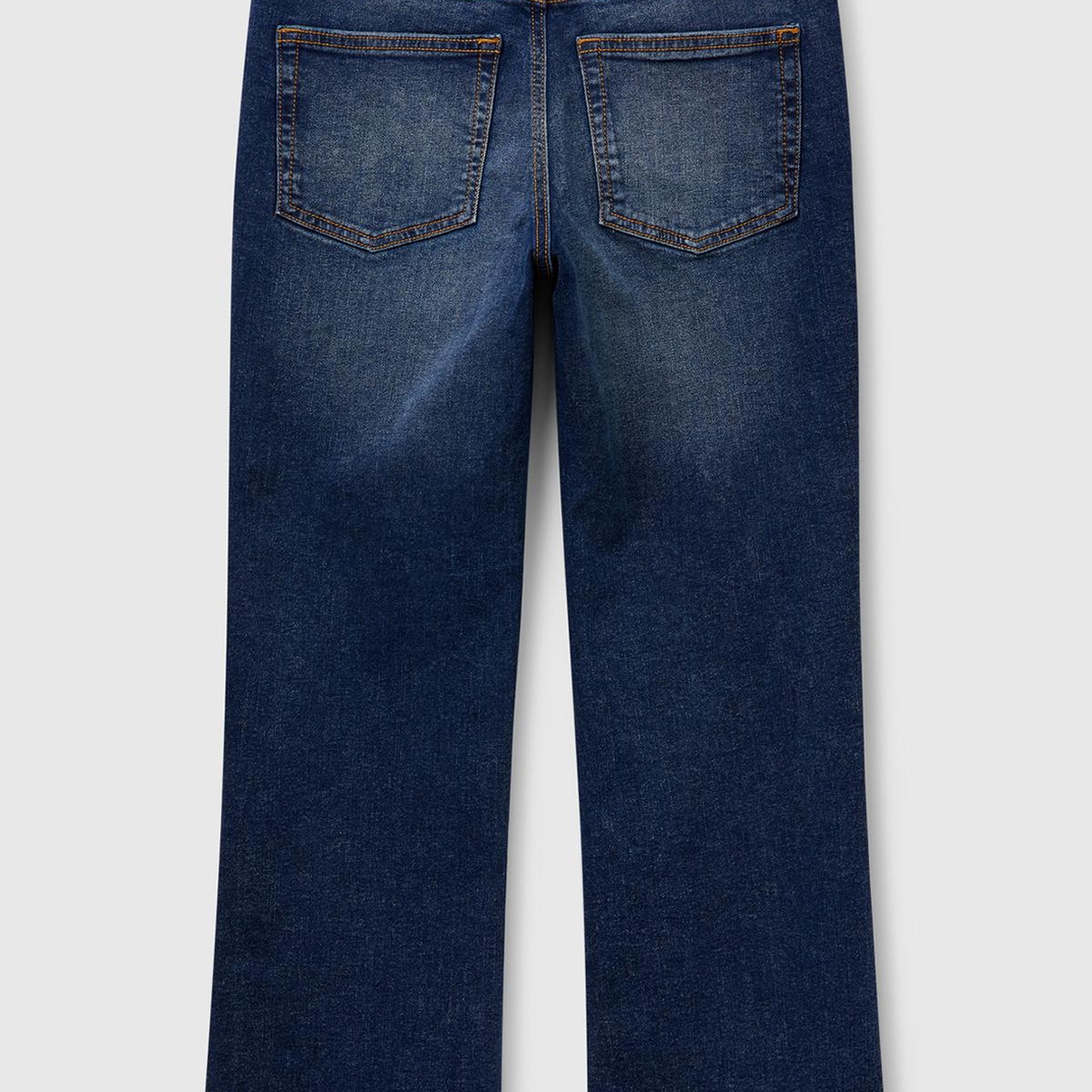 Kadın Koyu Mavi Streç Pamuklu Paçası Kesik Geniş Paça Denim Pantolon