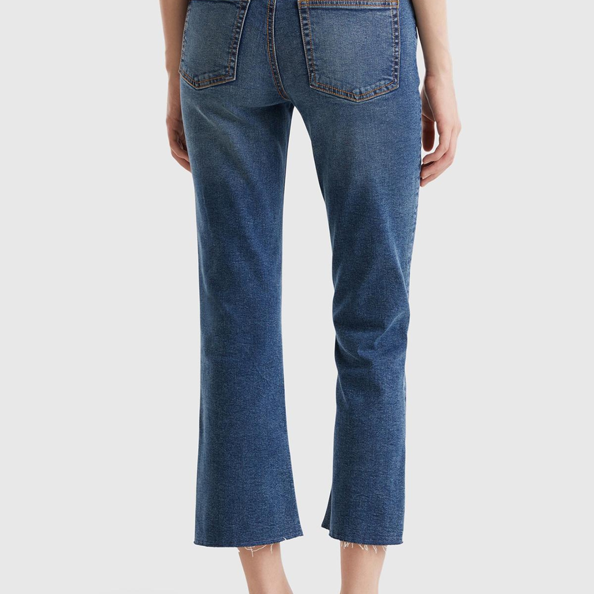 Kadın Koyu Mavi Streç Pamuklu Paçası Kesik Geniş Paça Denim Pantolon