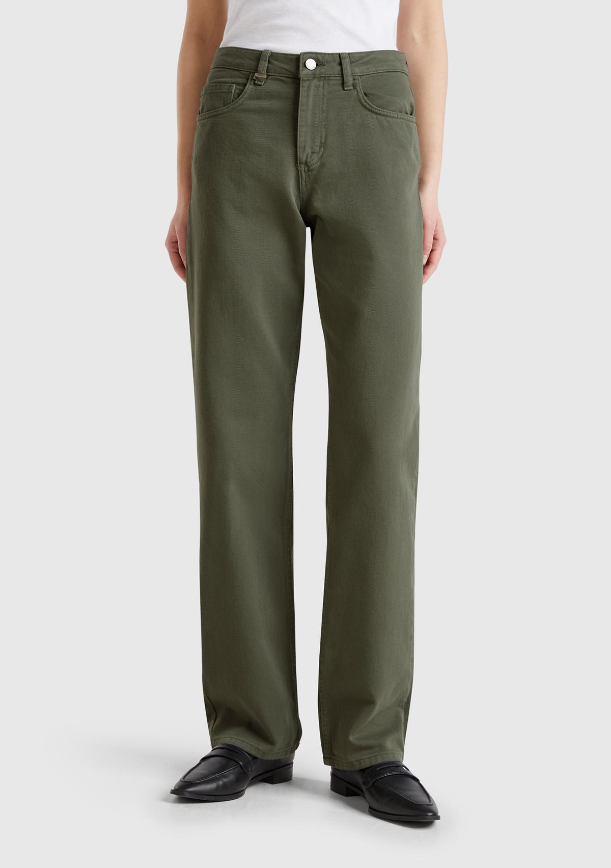  Kadın Soluk Yeşil %100 Pamuk Normal Bel Regular Fit Denim Pantolon