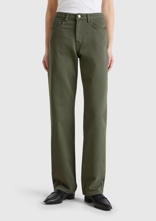  Kadın Soluk Yeşil %100 Pamuk Normal Bel Regular Fit Denim Pantolon