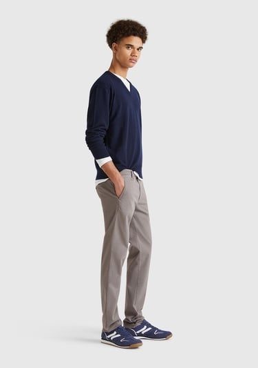  Erkek Gri Slim Fit Chino Pantolon