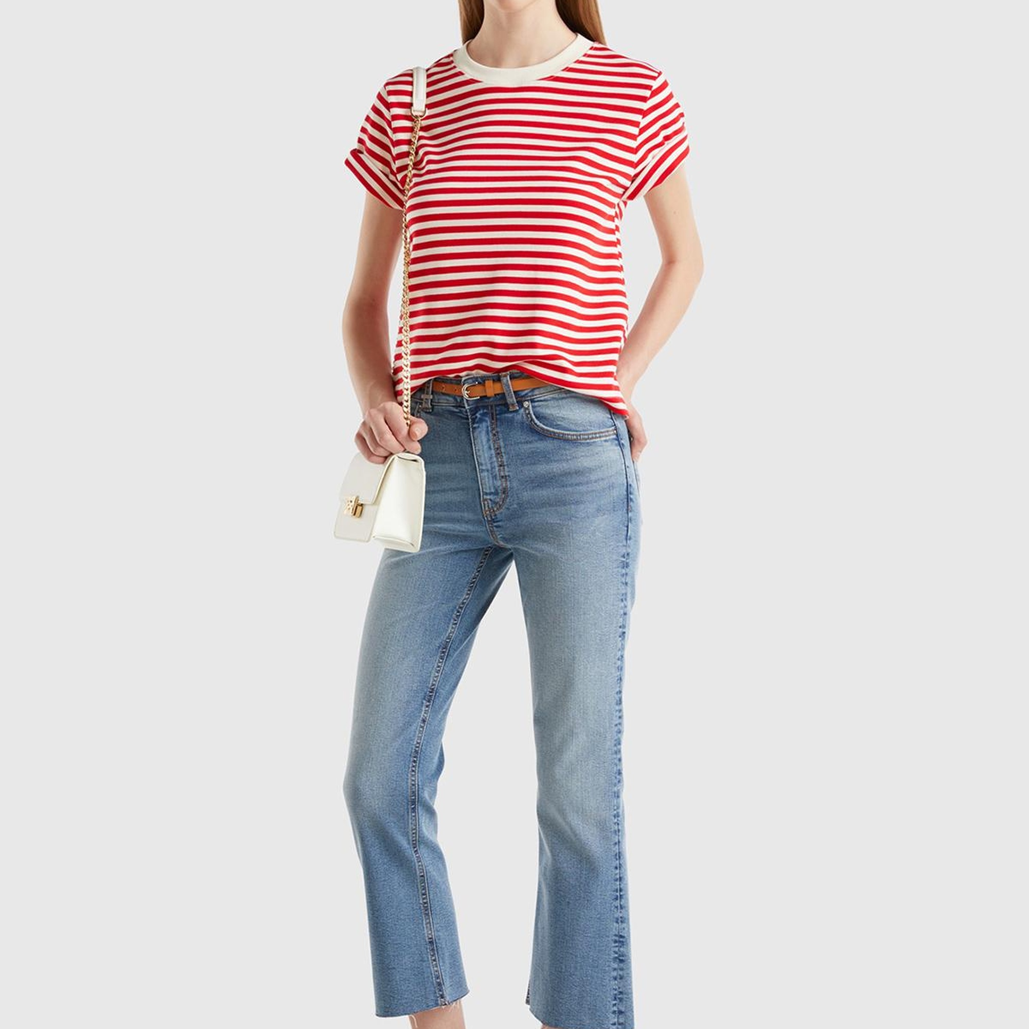 Kadın Açık Mavi Streç Pamuklu Paçası Kesik Geniş Paça Denim Pantolon