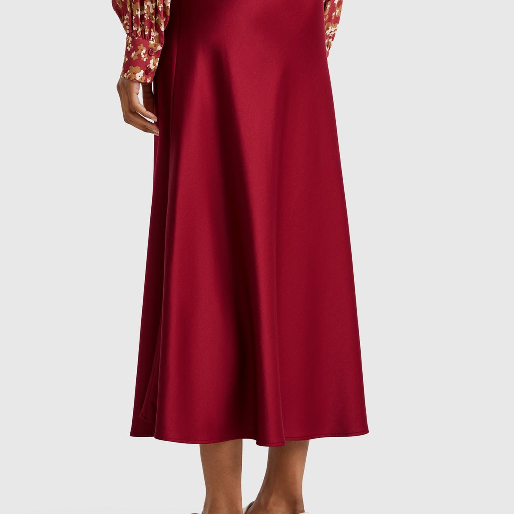 Kadın Bordo Viskoz Karışımlı Uzun Etek