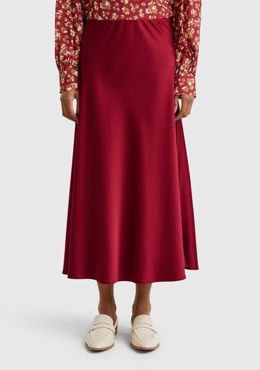  Kadın Bordo Viskoz Karışımlı Uzun Etek