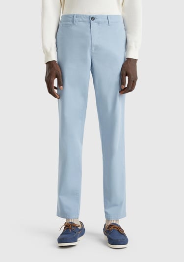  Erkek Açık Mavi Slim Fit Chino Pantolon