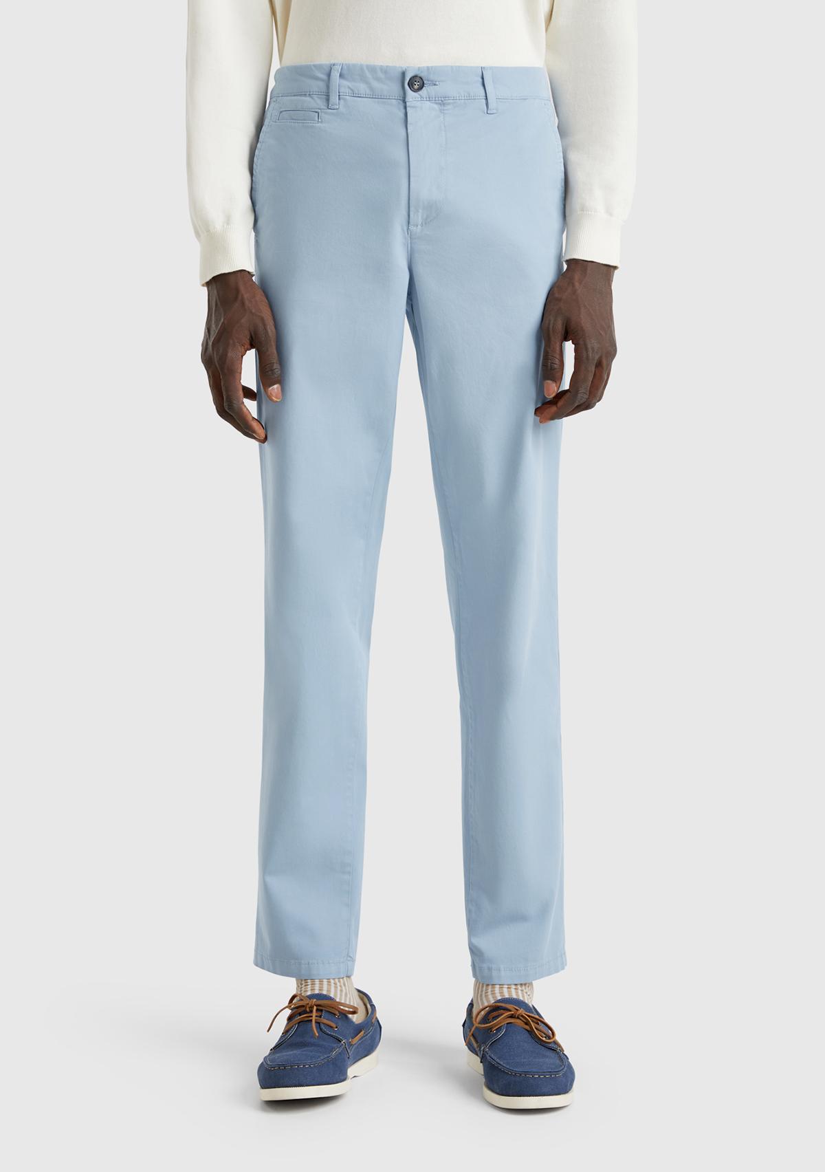  Erkek Açık Mavi Slim Fit Chino Pantolon