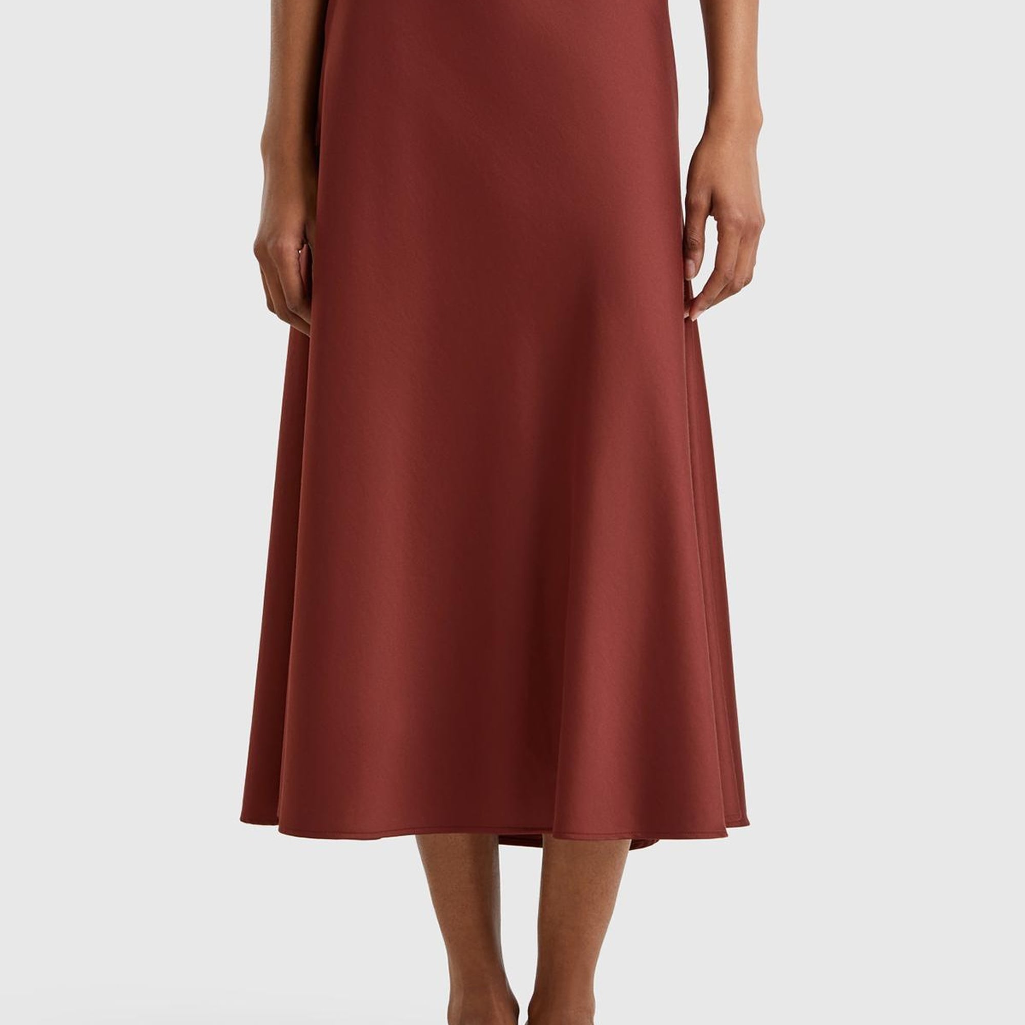 Kadın Kahverengi Viskoz Karışımlı Uzun Etek