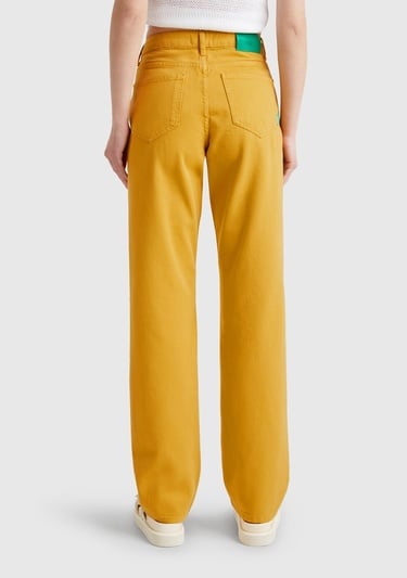  Kadın Sarı %100 Pamuk Normal Bel Regular Fit Denim Pantolon