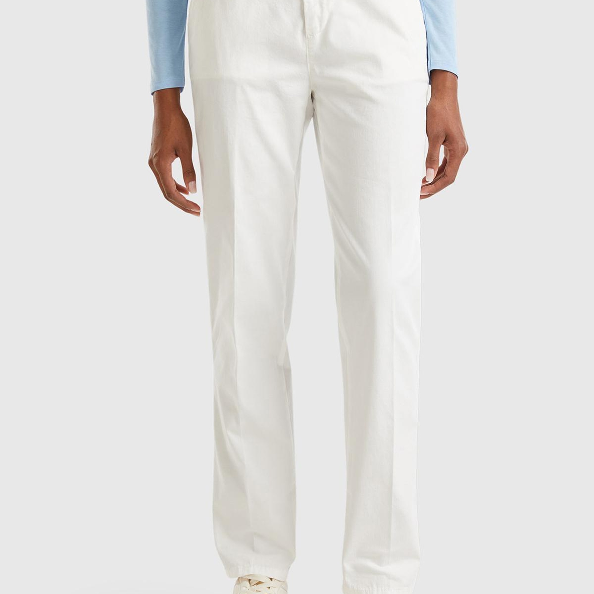 Kadın Beyaz Elastanlı Basic Chino Pantolon